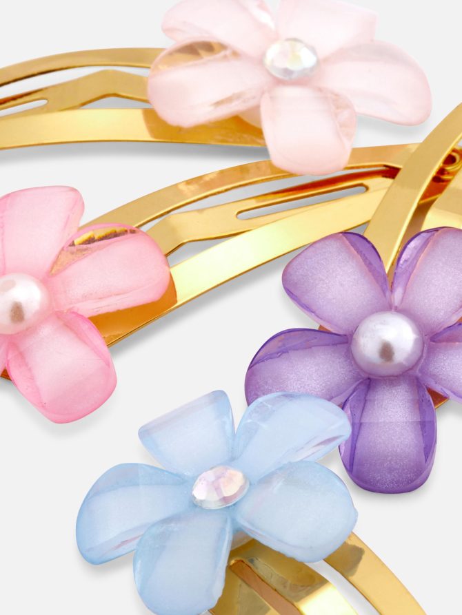 4-Pack Flower Gem Snap Hair Clips - Image 2