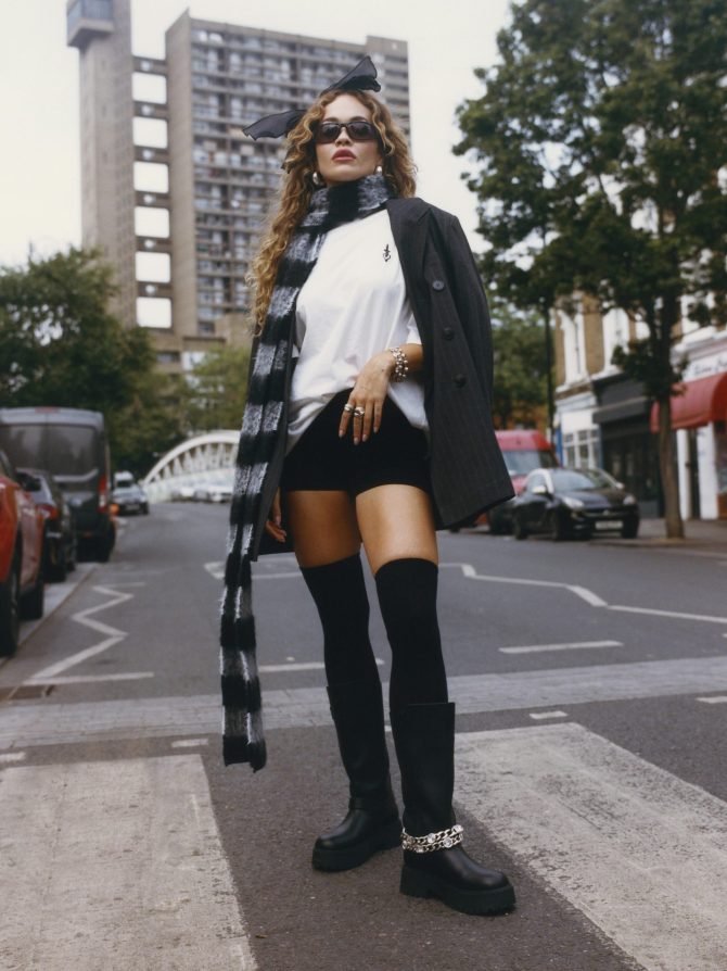 Rita Ora Stripe Knit Skinny Scarf