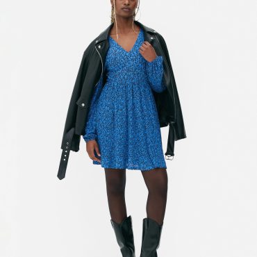 Plissé Balloon Sleeve Mini Dress
