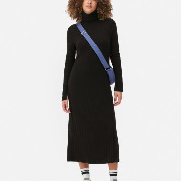 High Neck Ribbed Midi Dress