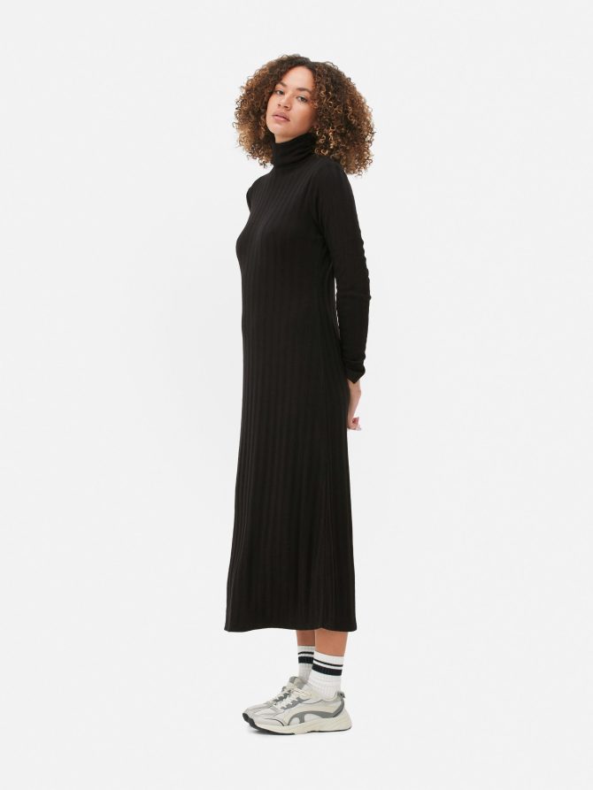 High Neck Ribbed Midi Dress - Image 2