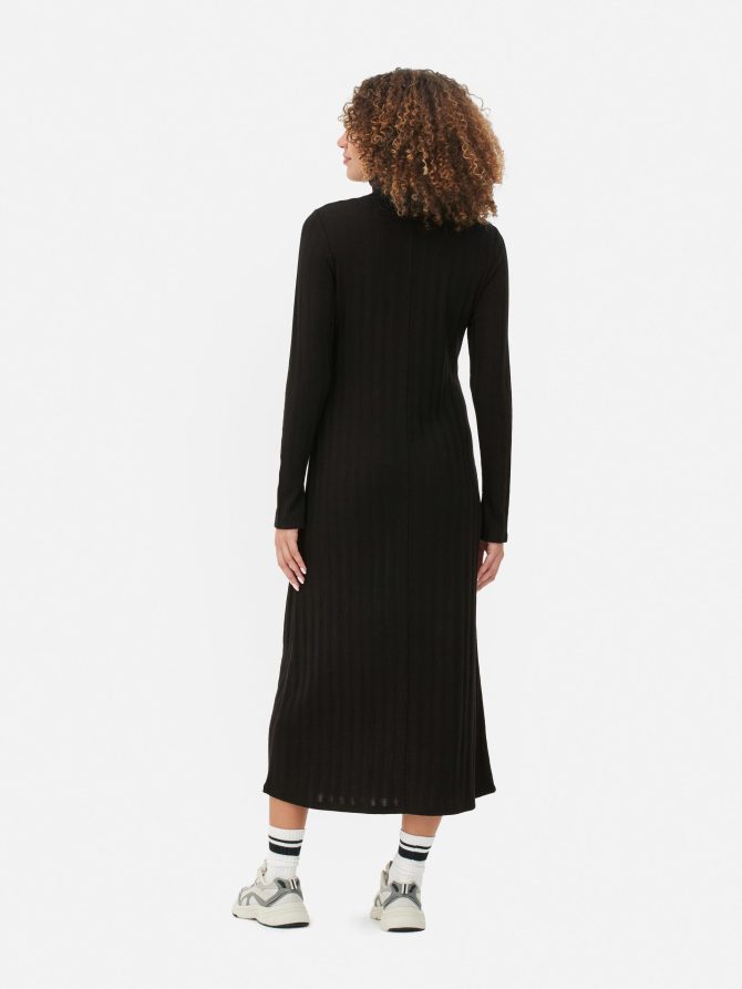 High Neck Ribbed Midi Dress - Image 4