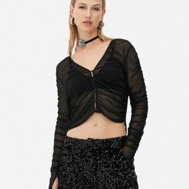 Rita Ora Buttoned Mesh Top