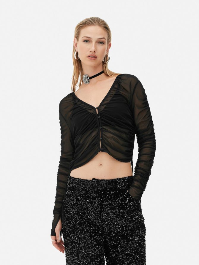Rita Ora Buttoned Mesh Top