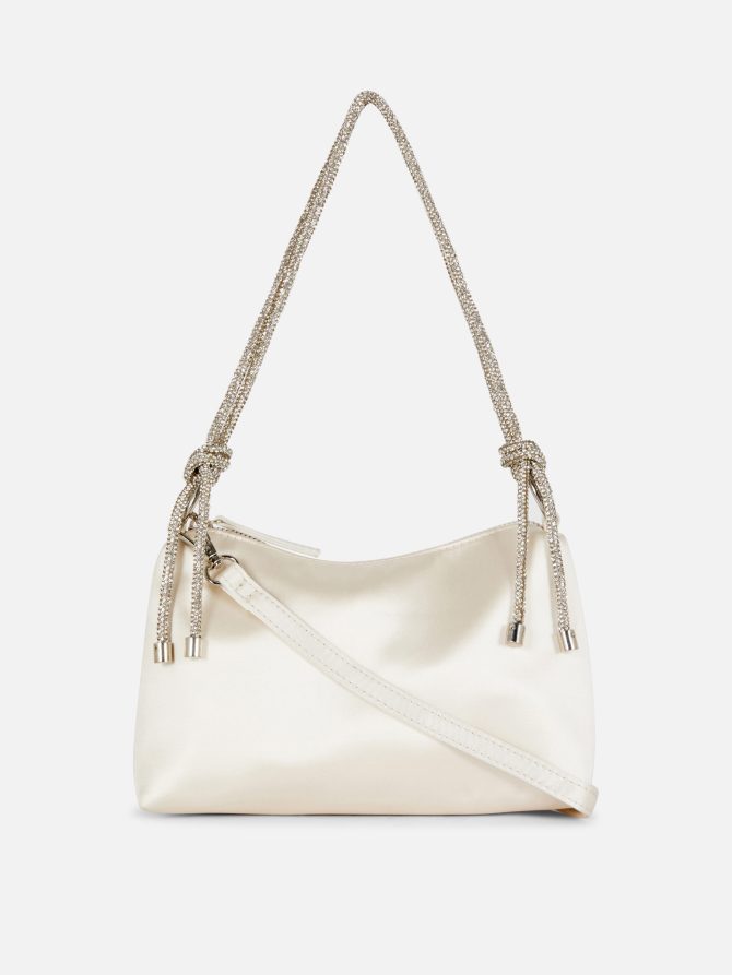 Rhinestone Strap Satin Shoulder Bag