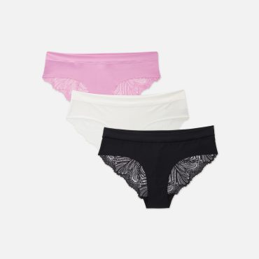 3-Pack Invisible Front Lace-Back Brazilian Briefs