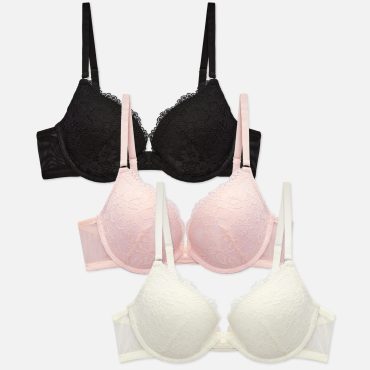 3-Pack Lace Push-Up Padded Plunge Bras