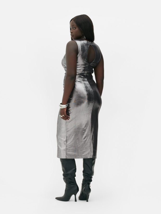 Rita Ora Metallic Ruched Midi Dress - Image 5