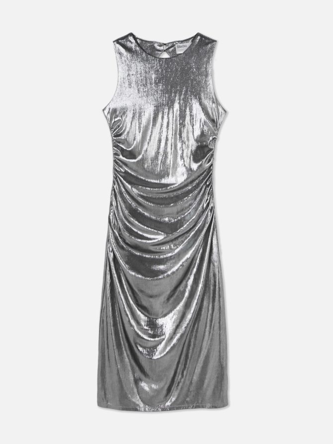 Rita Ora Metallic Ruched Midi Dress - Image 6
