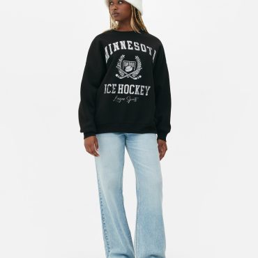 Distressed Varsity Print Pullover
