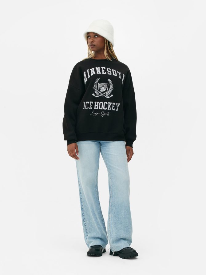 Distressed Varsity Print Pullover