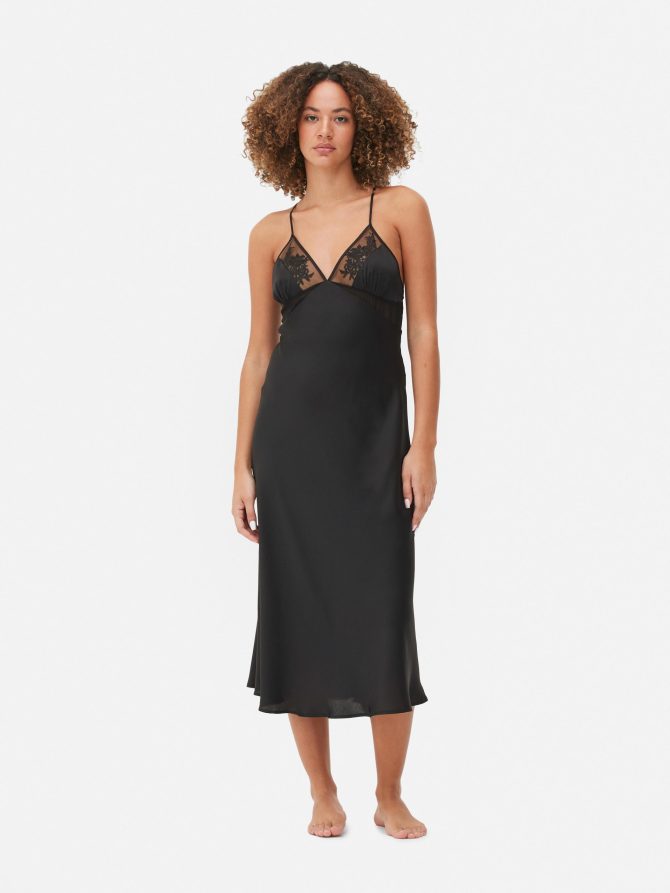 Mesh Trim Satin Chemise
