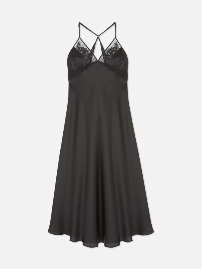 Mesh Trim Satin Chemise - Image 2