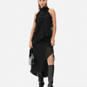 Rita Ora Ruffle Mesh Midi Skirt