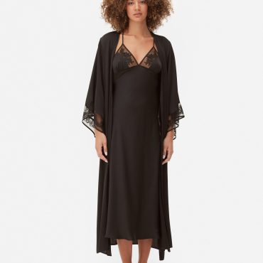 Mesh Trim Satin Robe