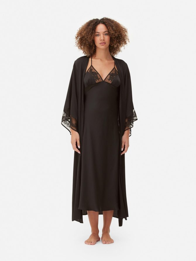 Mesh Trim Satin Robe