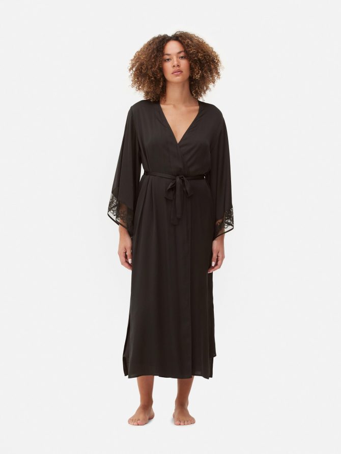Mesh Trim Satin Robe - Image 2