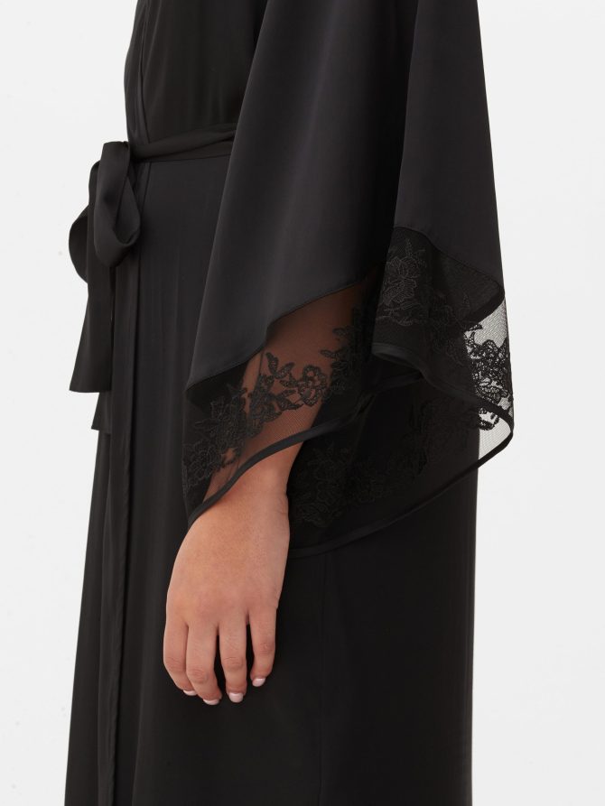 Mesh Trim Satin Robe - Image 3