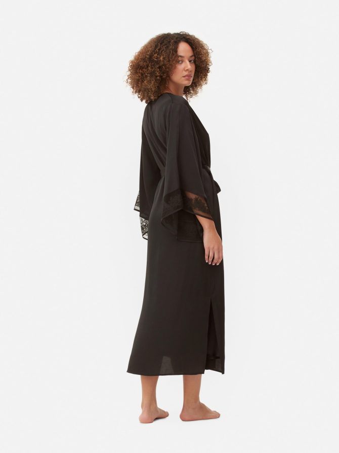 Mesh Trim Satin Robe - Image 4