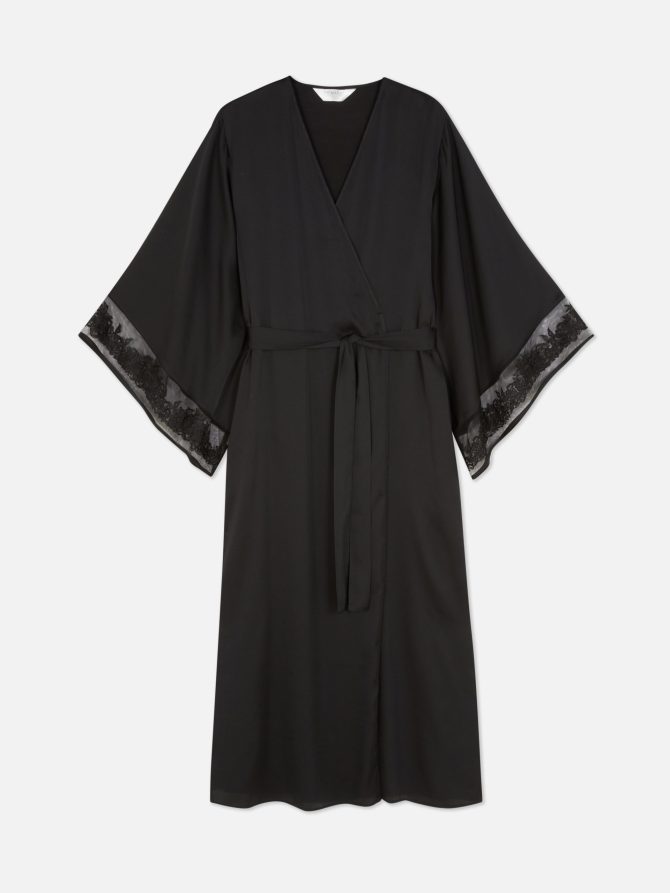 Mesh Trim Satin Robe - Image 5