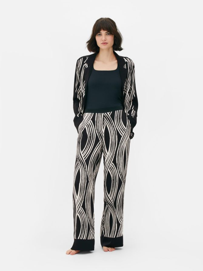 Lattice Print Satin Pajama Bottoms