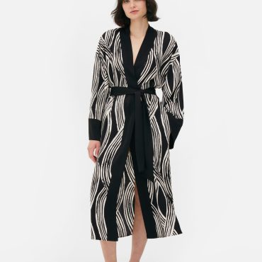 Lattice Print Satin Robe