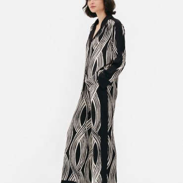 Lattice Print Satin Pajama Shirt