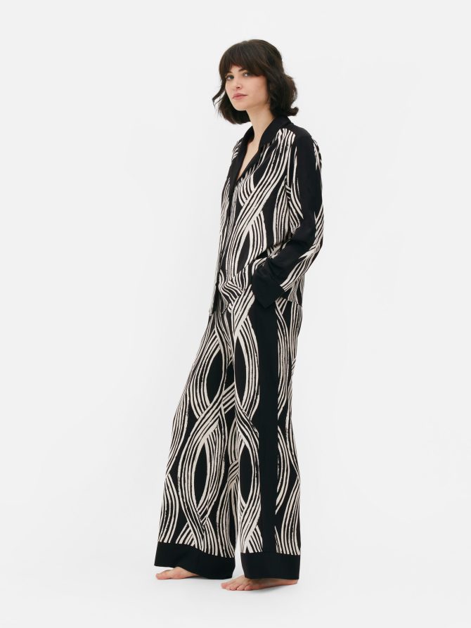Lattice Print Satin Pajama Shirt