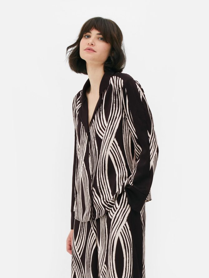 Lattice Print Satin Pajama Shirt - Image 2
