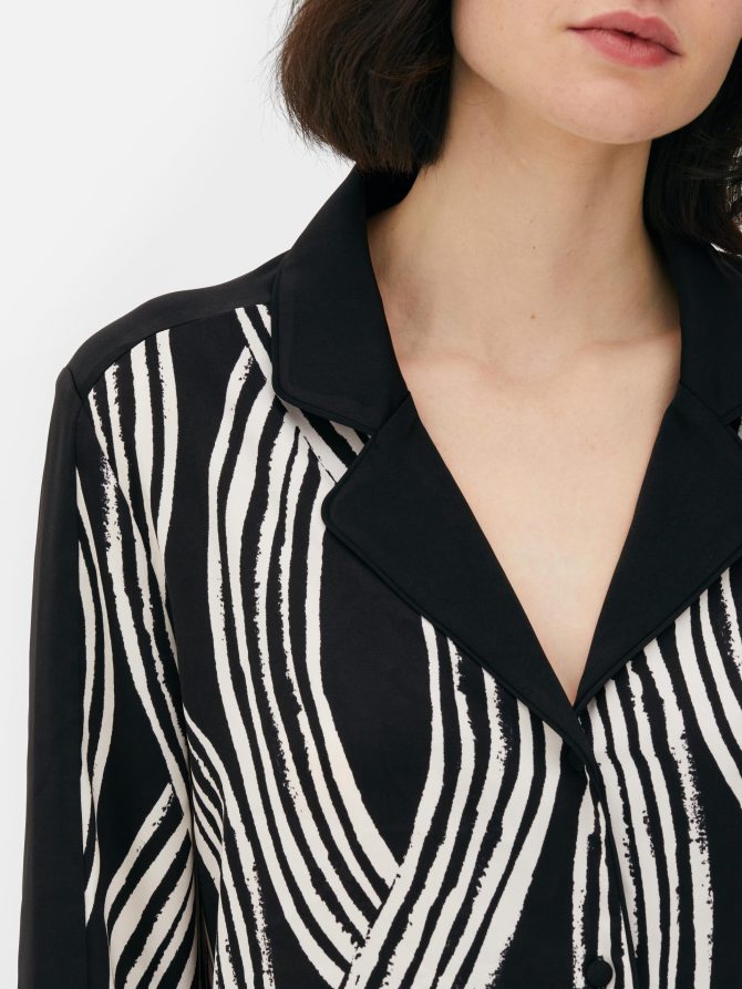 Lattice Print Satin Pajama Shirt - Image 3