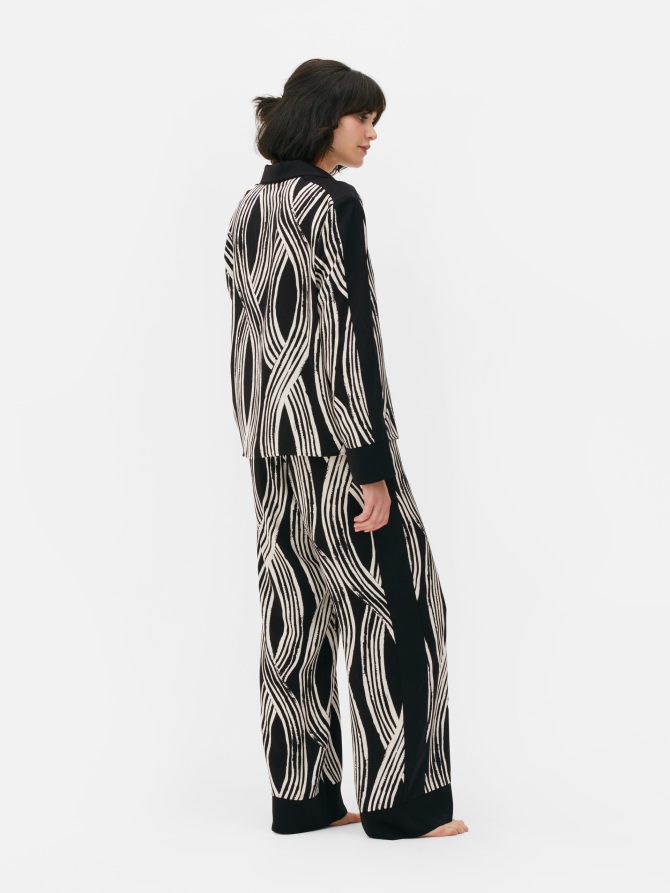 Lattice Print Satin Pajama Shirt - Image 4