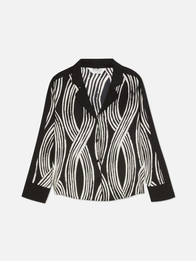 Lattice Print Satin Pajama Shirt - Image 5