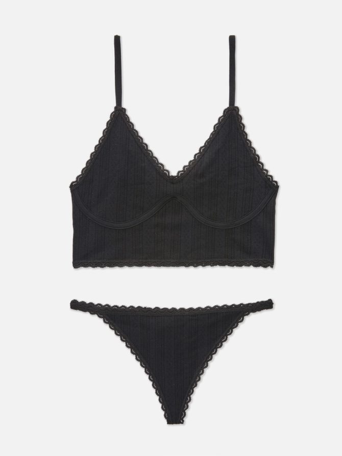 Non-Padded Pointelle Longline Bra Lingerie Set