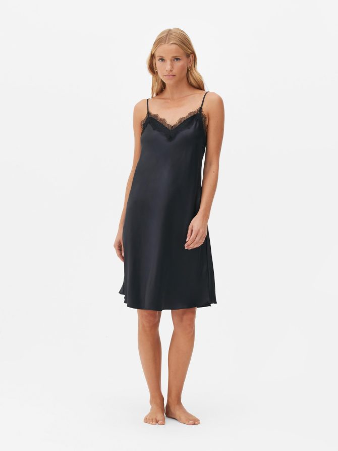 Lace Trim Satin Chemise