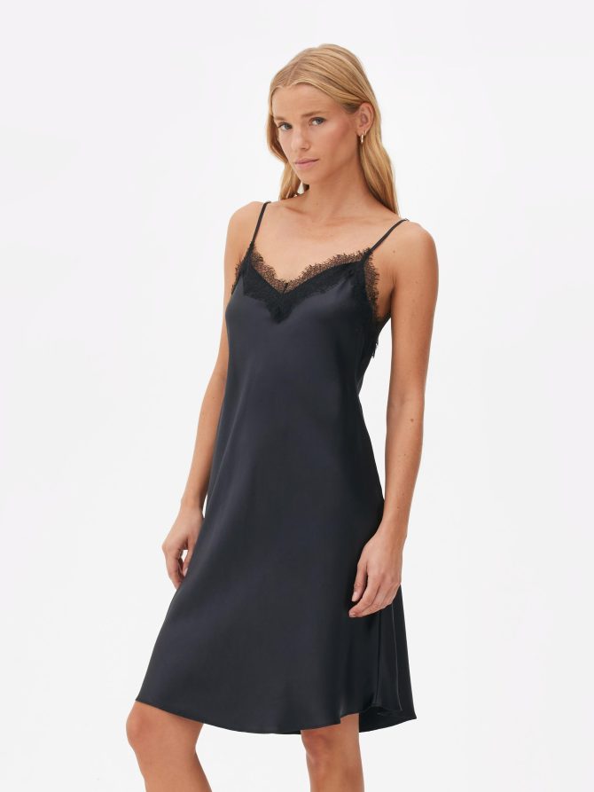 Lace Trim Satin Chemise - Image 2