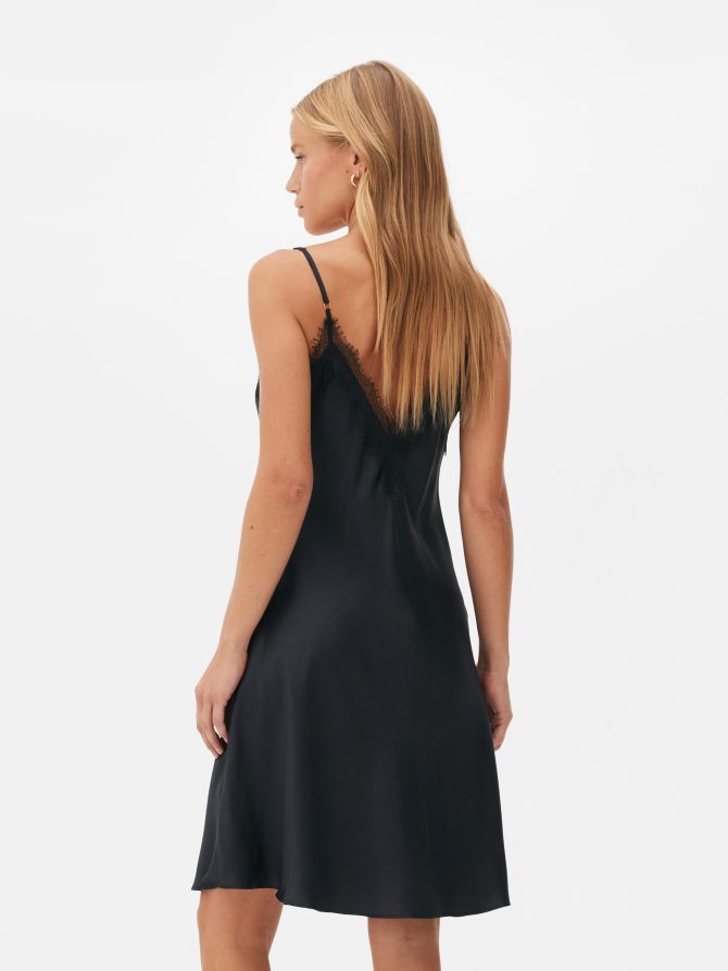 Lace Trim Satin Chemise - Image 4