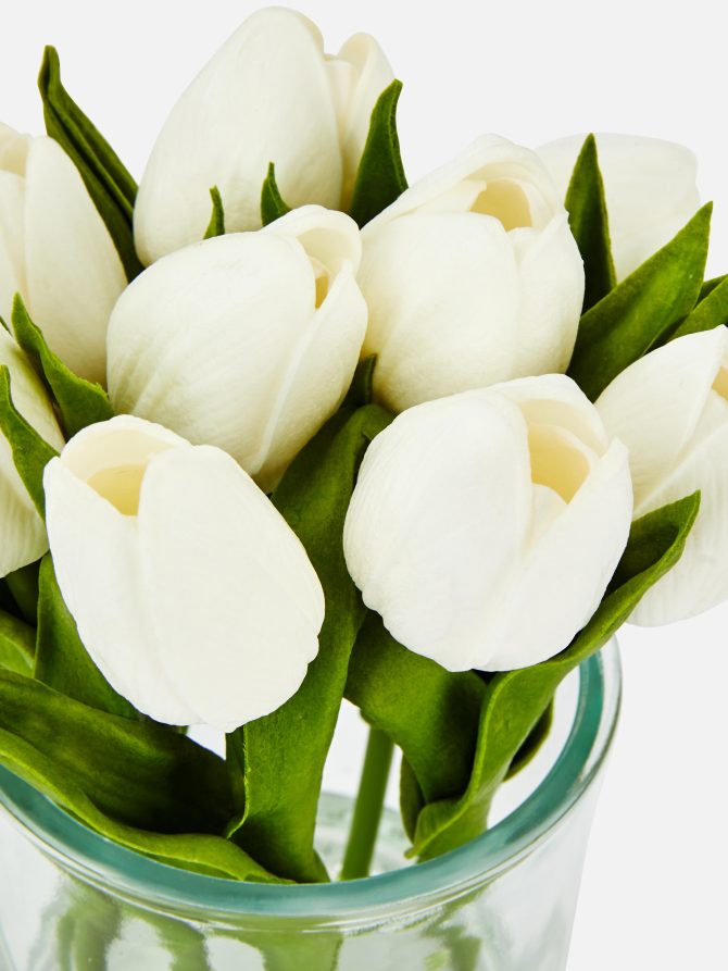 Faux Tulip Display In Glass Vase - Image 2