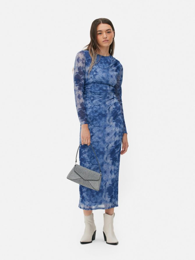 Tie Dye Layered Mesh Midi Dress