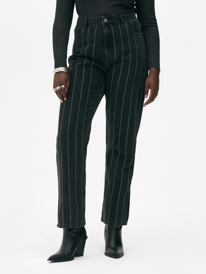Rita Ora Rhinestone Pinstripe Jeans - Image 2