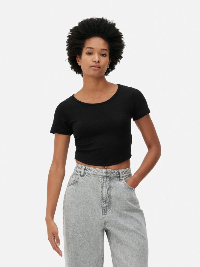 Ribbed Scoop Neck Cropped T-Shirt - Image 2