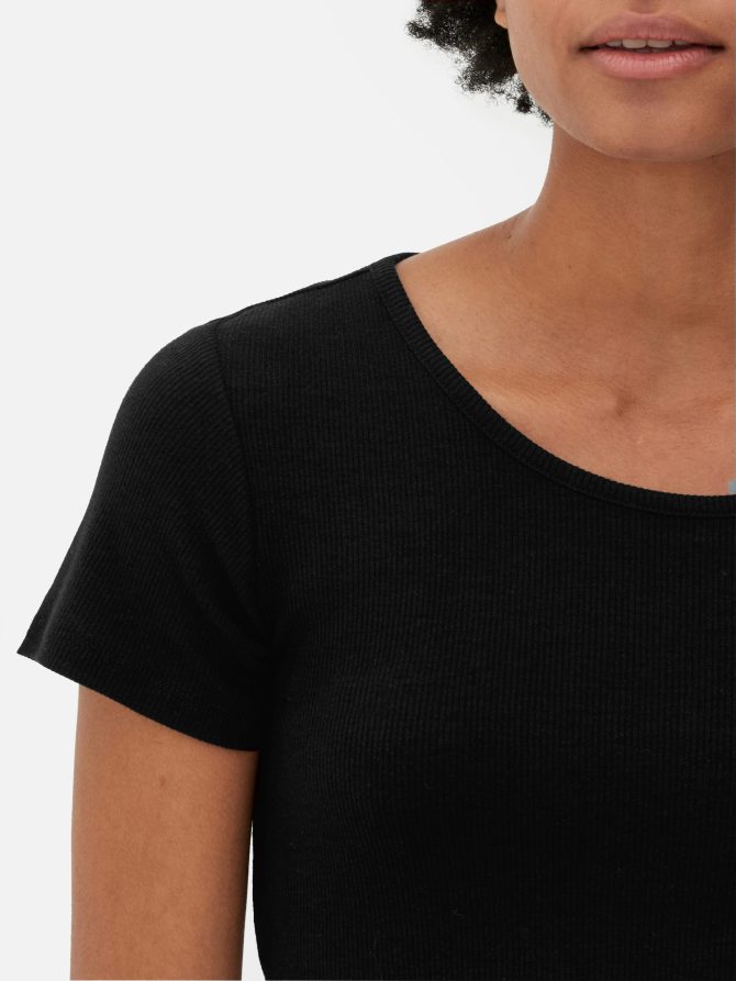 Ribbed Scoop Neck Cropped T-Shirt - Image 3
