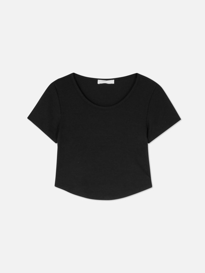 Ribbed Scoop Neck Cropped T-Shirt - Image 5