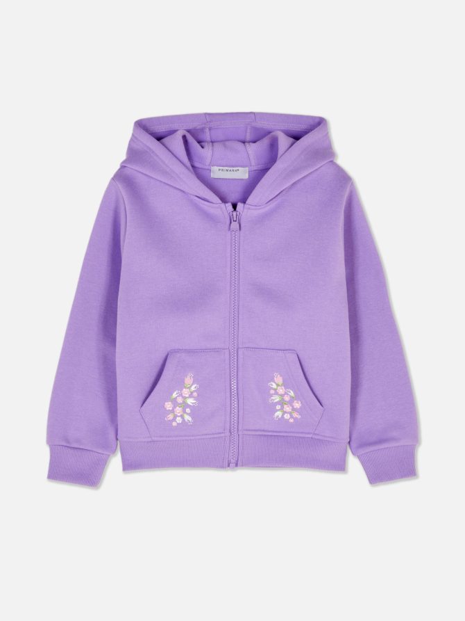 Flower Embroidered Zip Hoodie - Image 3