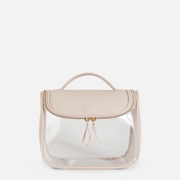 Clear/Faux Leather Hanging Toiletry Bag