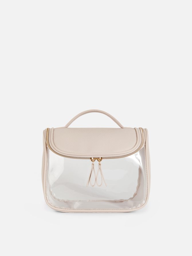 Clear/Faux Leather Hanging Toiletry Bag