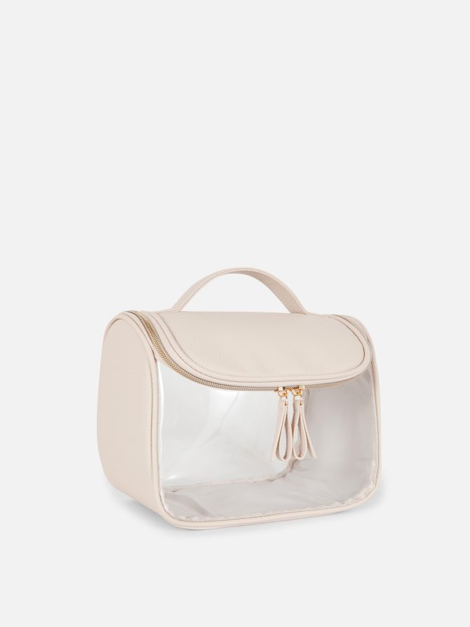 Clear/Faux Leather Hanging Toiletry Bag - Image 2