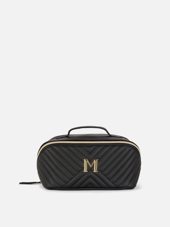 Faux Leather Initial Toiletry Bag