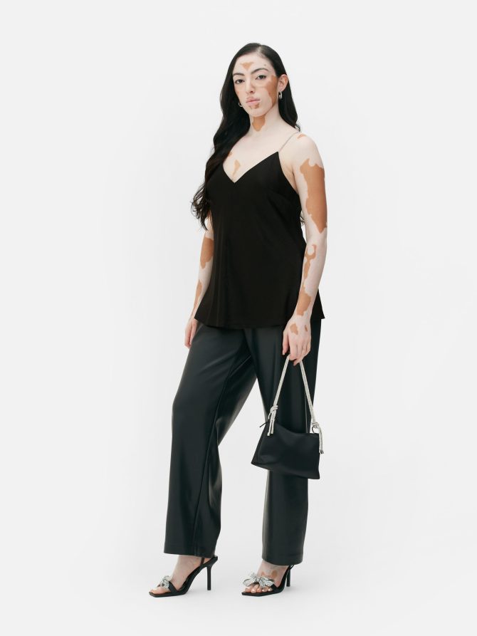 Rhinestone Strap Satin Top