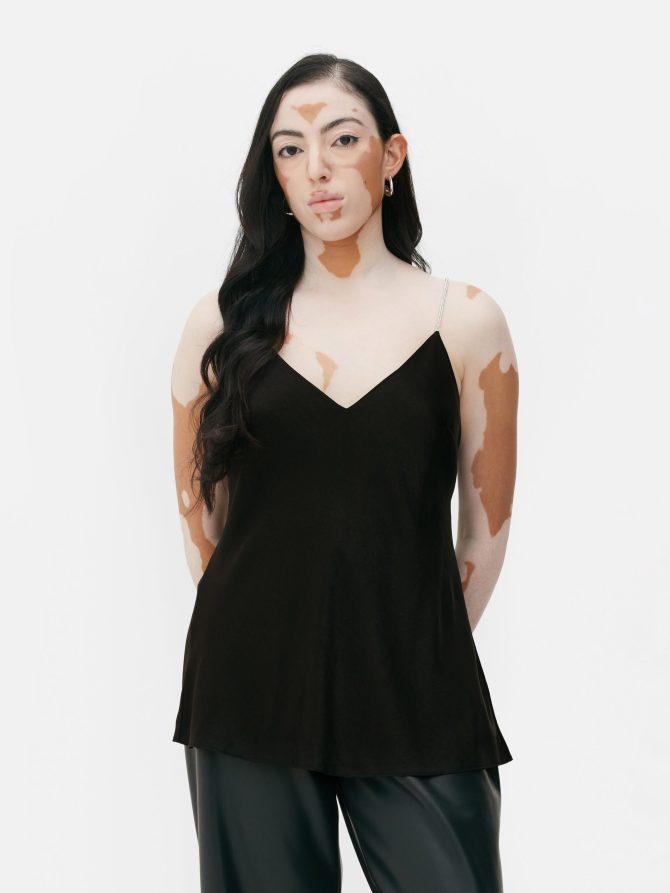 Rhinestone Strap Satin Top - Image 2