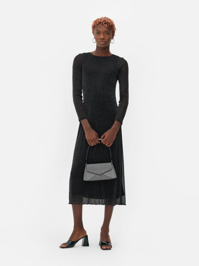 Glitter Mesh Midi Dress